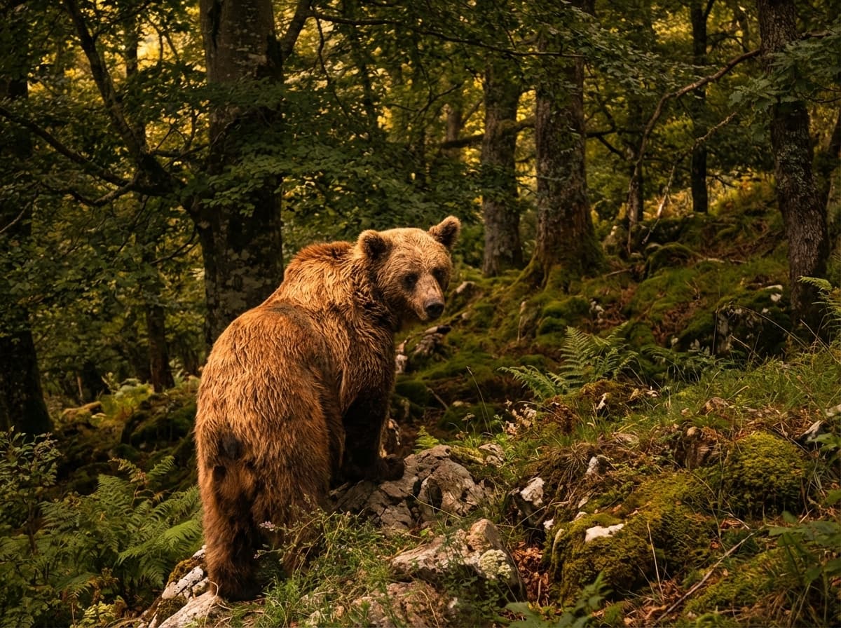 Paca y Tola, osas pardas cantábricas del cercado osero de la Senda del Oso, en Proaza (Asturias)