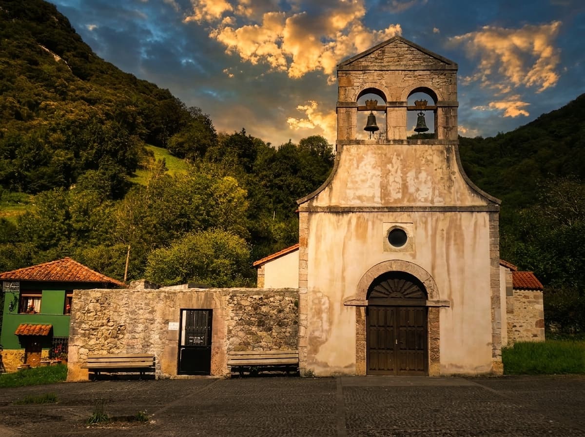 Iglesia prerrománica de Santo Adriano (s. X) en Tuñón, punto de interés de la Senda del Oso